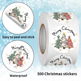 Heyfibro 1.5 Inches Christmas Sticker Roll, 500 Pcs Merry Christmas Stickers for Kids, Winter Holiday Round Labels Stickers for Gift Packing, Cards, Envelopes, Party Supplies(Christmas Tree 3)