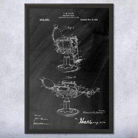 Framed Salon Chair Print, Beauty Instructor, Stylist Gift, Salon Wall Art, Chair Blueprint, Barber Shop Art, Barber Gift Black Chalkboard (8x10)