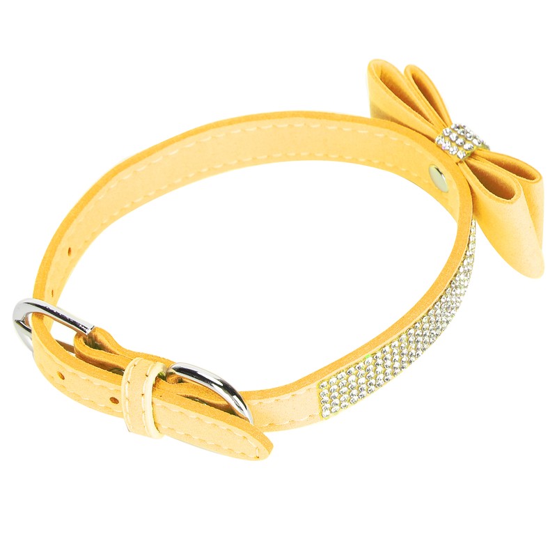 Adjustable Microfiber Double Bowknot Crystal Sparkle Rhinestone Cat Collar Pet