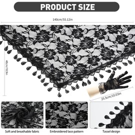 2 Pcs Lace Veils for Church Mantilla Catholic Veil and 2 Pcs Black Lace Wedding Gloves(Black)