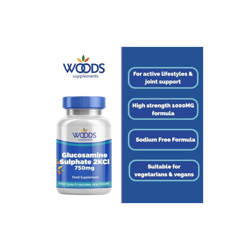 Woods Supplements - Vegan Glucosamine Sulphate 2KCl 1500mg x90 Tablets.