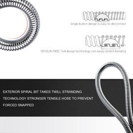 SR SUN RISE 1.5 Meters/59 Inches/4.3 Ft. Flexible 304 Stainless Steel Replacement Shower Hose Extra Long with Brass Fittings. Explosion-Proof. Chrome