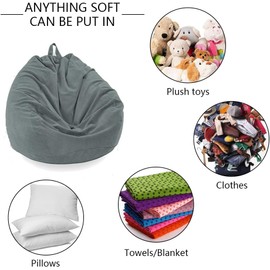 Chickwin - Bean Bag Chair Cover, Corduroy Bean Bag Chair Without Filling - For Outdoor and Indoor Relaxation, Lounge Chair, Bedroom Cushion - Charcoal - 70 x 80 cm