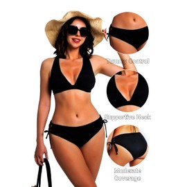 Babeeni - Conjunto de bikini de 2 piezas para mujer con tirantes cruzados en la espalda, Negro -, L