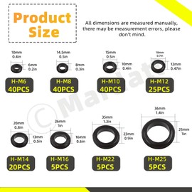 Mardatt 180Pcs 8 Sizes Rubber Grommet Assortment Kit, 5/16", 3/8", 1/4", 1/2", 7/16", 5/8", 7/8", 1" Hollow Firewall Hole Plug Grommets Rubber Wire Grommets Set for Automotive Wire Protection