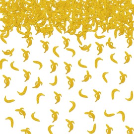 100pcs Banana Confetti, Gold Glitter Banana Table Confetti for Baby Shower, Banana Paper Scatters, Fruit Themed Birthday/Tropical Party Table Decoration