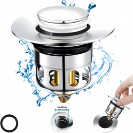 Sink Plug Replacement, Pop Up Sink Plug Replacement, Brass Jumpers, Bathroom Sink Plug, Stainless Steel Housing, Bathroom Sink Plug Replacement, Suitable for Washbasin Tubs (34-40mm)
