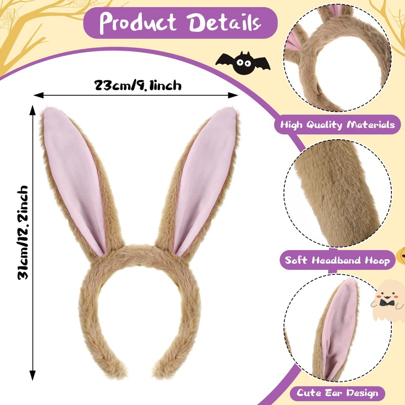 Halloween Plush Bunny Ear Headband, Cute Bunny Headband for Halloween