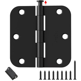 AmzGod Black Door Hinges - 42 Pack 3.5 Inch Rounded with 5/8" Radius Matte Black Door Hinges for Interior and Exterior Doors - Heavy Duty 3 1/2" Residential Door Hardware