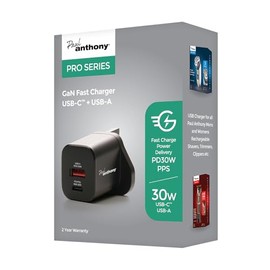 Paul Anthony Paul Anthony Dual Port, USB-C + USB-A GaN PD30W Fast Charger for use with Mens and Womens Paul anthony Shavers, Trimmers and Clippers - H9801BK