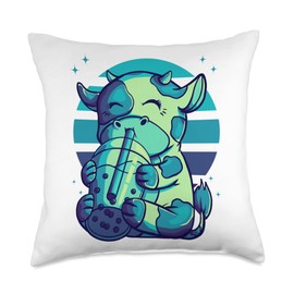 Boba Tea Sunset Night Time Bubble Cow Gift Kids Throw Pillow