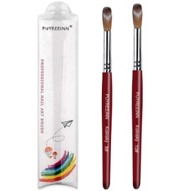 PUYREEINN Acrylic Nail Brush with Kolinsky Sable Hair and Red Wooden Hand, Round Professional Gel Brush for Acrylic Power and Nail Extension Size 8,10,12 (Size8 and Size10)