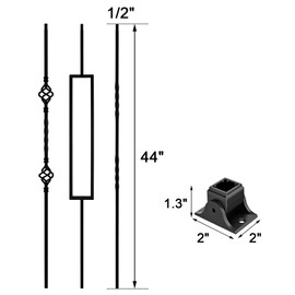 Zwinz 10 Pcs Wrought Iron Balusters, 1/2" x 44" Metal Stair Balusters with 20 Fixed Swivel Shoes, Decorative Iron Balusters for Staircase Interior, Black