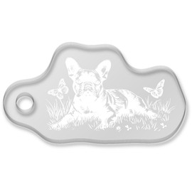 Azeeda 'French Bulldog with Butterflies' Laser-Engraved Clear Shaped Acrylic Keyring/Keychain/Key Fob/Bag Tag (AK00088725)