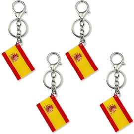 Llavero acrílico de doble cara con bandera de España, 4 unidades, con anillos y cierres de garra de langosta, banderas españolas para hombres y mujeres, llavero de coche estilo regalo