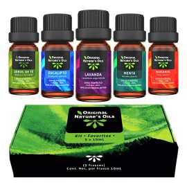 Kit Favoritos De 5 Aceites Esenciales Variados Para Difusor Y Aromaterapia, Lavanda, Eucalipto, Árbol De Té, Menta, Naranja, Original Natures Oils, 50ml