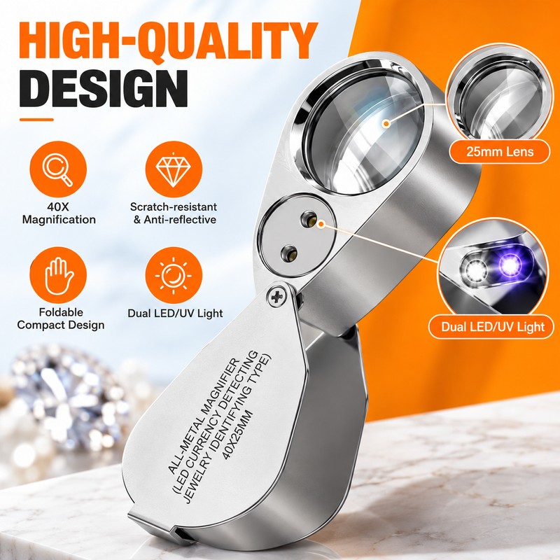 40X Jewelry Loupe for Close-Up Inspection – LED & UV