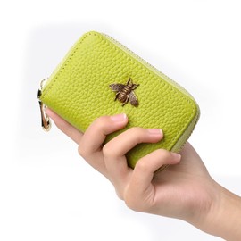 imeetu RFID Credit Card Holder, Small Leather Zipper Card Case Wallet for Women (Lite,Yellow Green)