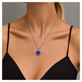 Inilbran Boho Sapphire Heart Pendant Necklace Blue Crystal Heart Necklace Vintage Gemstone Love Heart Choker Necklace Minimalist Necklace Choker Jewellery for Women and Girls, Metal, Sapphire