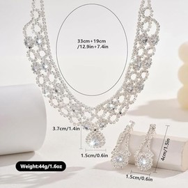 Hanaoops Hochzeit Schmuck Sets für Damen Vintage Strass Halskette und Ohrringe Set Gold Silber Kristall Tropfen Cluster Schmuckset für Hochzeit Verlobung Braut Brautjungfer Prom (Silber)