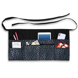 Plum Hill Black Leopard Waitress Apron with Pockets, Short Serving Apron with Zipper, Teacher Apron, Server Aprons for Waitress Cute, Money Apron for Cash, Half Aprons for Women