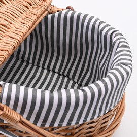 Wicker Picnic Basket with Lid and Handle Sturdy Woven Body with Washable Lining,Grey Stripe