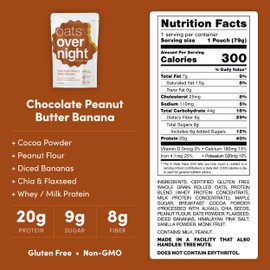 Oats Overnight Chocolate Peanut Butter Banana - Overnight Oats with 20g Protein, High Fiber Protein Shake - Gluten Free Oatmeal, Non GMO High Protein Oatmeal (2.8 oz per meal) (8 Pack + BlenderBottle)