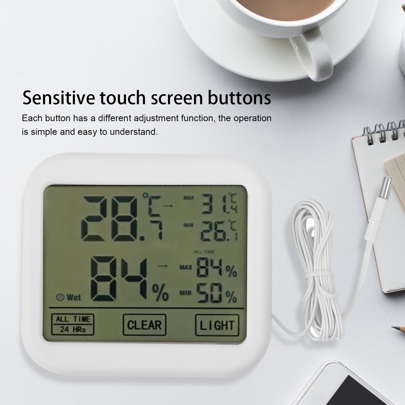 OWE034 4in Digital LCD Thermohygrometer Touch Screen Temperature Humidity Meter