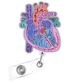 Heart Badge Reel Holder Retractable with ID Clip for Nurse Nursing Name Tag Card Anatomy Anatomical Cardiac Nursing Student Doctor RN LPN Medical Assistant Work Alligator Clip Badge Accessories