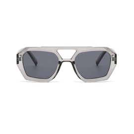 QVKUUT Vintage Rectangular Sunglasses for Men and Women Rectangle Retro Glasses with Double Bridge, Grey/grey