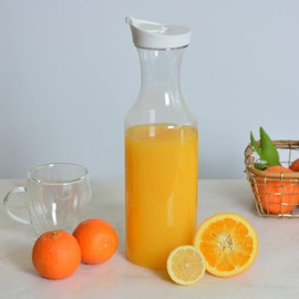 Youngever 2 Pack 50 Ounce Plastic Carafe, 1500ML Re-usable Clear Water Pitcher, Beverage Containers with Lids