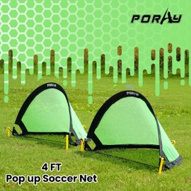 Poray Soccer Goal for Kid Easy-up Set of Two Portable 4FT Soccer Net 210D Oxford with 8 Field Marker Cones Extra Stakes Fun for Backyard and Soccer Training