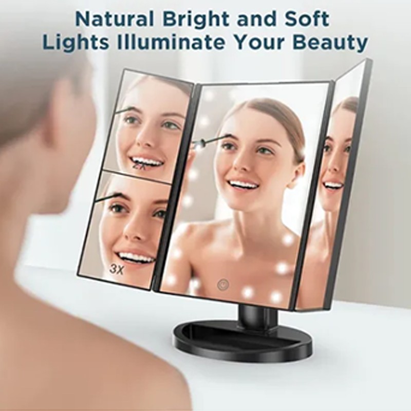LED Vanity Mirror Three Fold USB Black with Data Cable