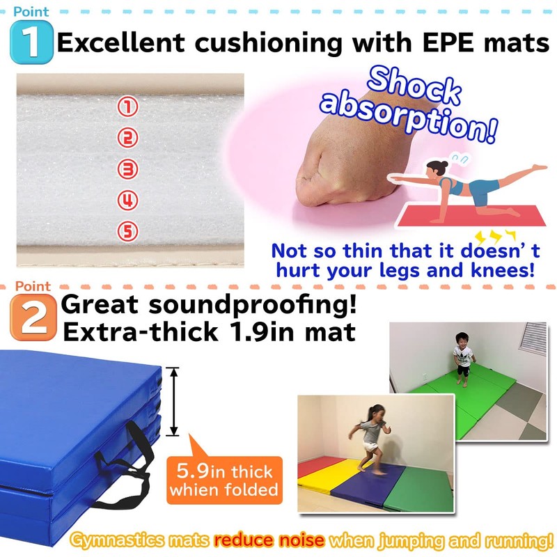 KaRaDaStyle Gymnastics Mat 4-Folding Stretch Mats 71"x31"x2" Exercise Muscle Training