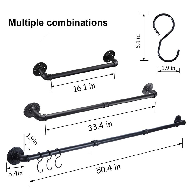 50.4 Inch Industrial Pipe Towel Bar Rack, Wall Mount Black