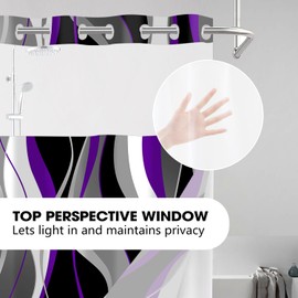 Nkzply No Hook Shower Curtain and Liner Set Purple Striped Shower Curtain with Snap in Liner Fabric Shower Liner See Through Top Window,71 x 74 Inch