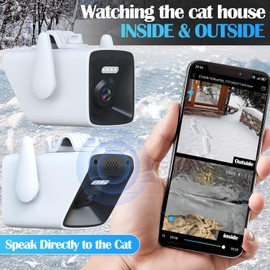 Stdily Heated Cat House with Camera, Outdoor Cats in Winter, Waterproof Fully Insulated, Outside Feral Cat Shelter Weatherproof for Stray Barn Cat (Black, Large)