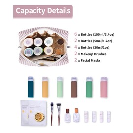 Large Makeup Bag Zipper Pouch Travel Cosmetic Organizer for Women (Dusty Rose Stripe, Large)