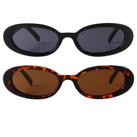 piscm Oval Sunglasses for Women Men Retro 90s Narrow Small Oval Sunglasses (Grey/Black+Tea/Tortoise)