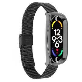 Stainless Steel Mesh Strap Fashionable Breathable Flexible Replacement Band Accessory Fit for Mi Band 7 Black