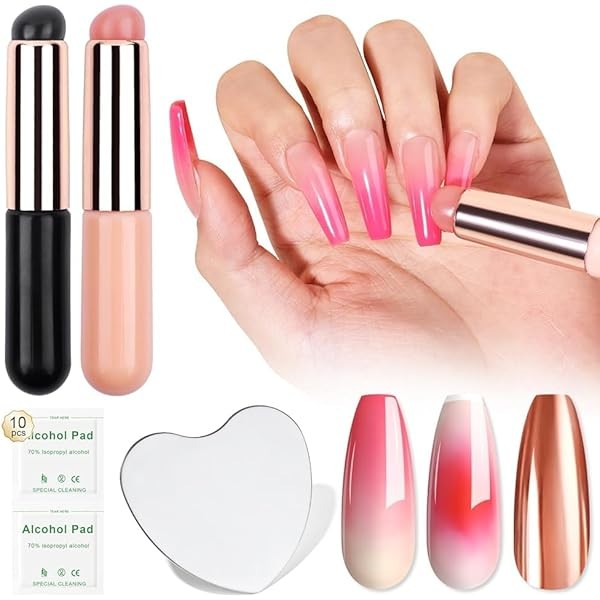 SAVILAND 2PCS Silicone Nail Brush: Reusable Chrome Nail Powder Applicator