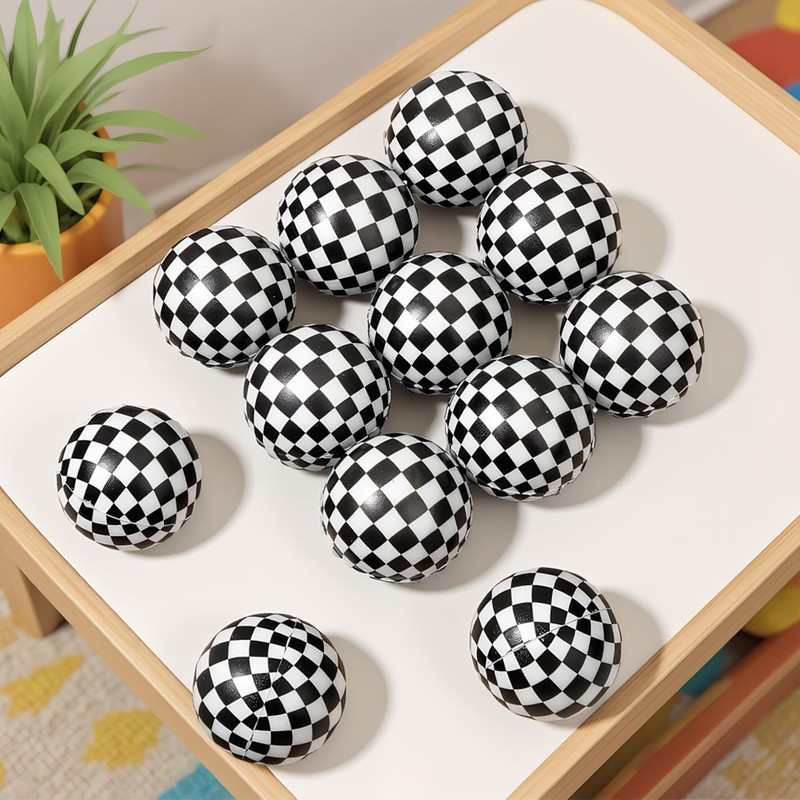 16 PCS 2 Inch Black and White Rubber Checkered Party