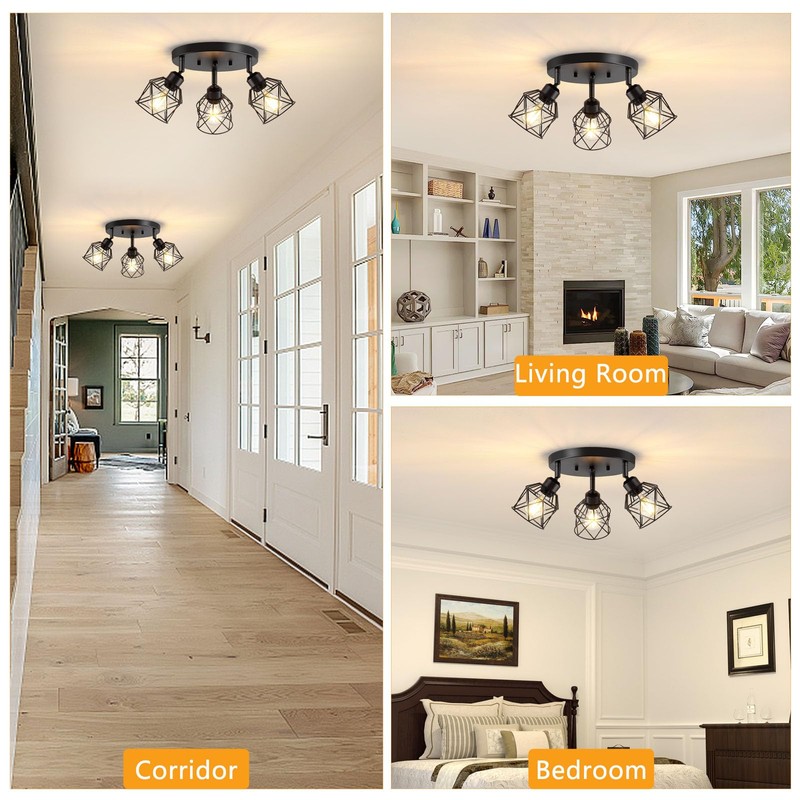 Baocuz 3-Light Kitchen Flush Mount Ceiling Light, Adjustable Multi-Directional Ceiling