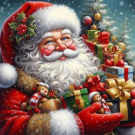 Axquilon Santa Claus Diamond Art Painting Kits for Adults, DIY Christmas Diamond Painting for Adults, 5D Full Round Drill Craft for Home Wall Decoration Gift 14x14 Inch