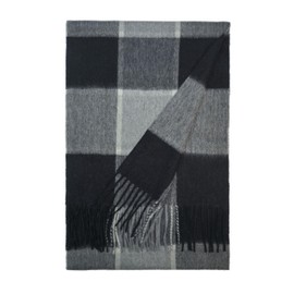 SEECOSY 100% Cashmere Scarf - Plaid Tartan Warm Soft Scarf Gift for Men Women, Black and dark grey