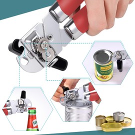 Lychico Can Opener, 3 in 1 Can Opener, Handy Heavy Duty Stainless Steel Can Opener with Multifunctional Bottle Opener