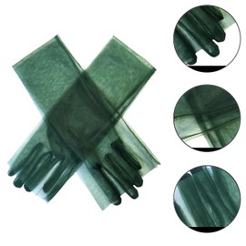 CHENGZI Long gloves 55cm mesh gloves Wedding dress tulle cuff Women's party accessories Bridal lace gloves (Dark Green, One Size)