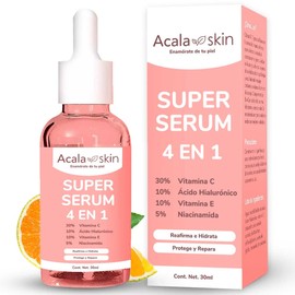 Super Serum 4 en 1 - Vitamina C + Ácido Hialurónico + Vitamina E + Niacinamida | - Para Todo Tipo de Piel - Suero Facial Antiarrugas y Manchas Para Iluminar y Reafirmar La Piel