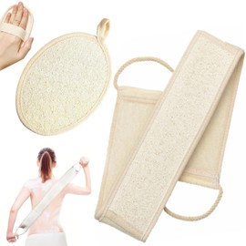 2-Piece Back Scrubber, Loofah Back Scrubber, Back Exfoliator, Back Loofah for Shower, Double Side Scrubbing Strap Body Bath Sponge with A Loofahs Pad