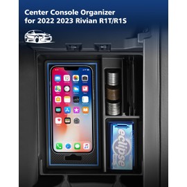 FIILINES 2PCS Center Console Organizer Compatible with 2022 2023 Rivian R1T/R1S Armrest Organizer Accessories ABS Center Console Storage Box Black